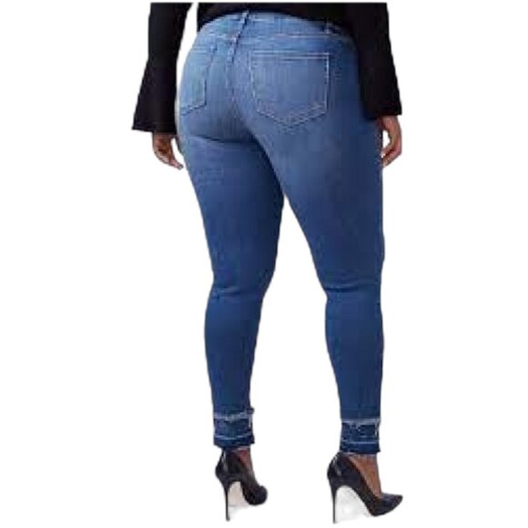 Lane Bryant blue Stretch  Distressed Skinny Jeans Double Released Hem Size 20 - Picture 2 of 16